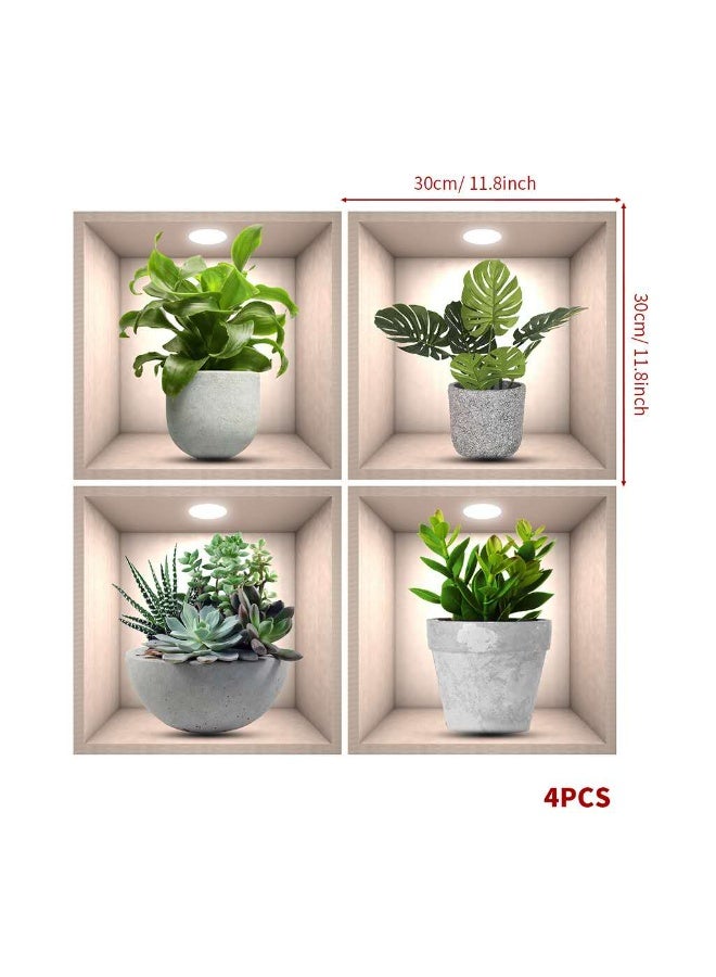 4 pieces of 30*30CM 3D green plant wall stickers, 3D three-dimensional wall stickers, suitable for living room, bedroom, kitchen decoration, removable 1-1 - Image 1